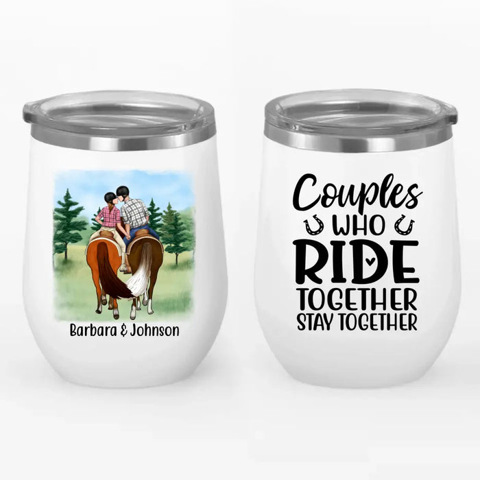 Personalized Wine Tumbler, Horseback Riding Couple Holding Hand, Gift For Horse Lovers