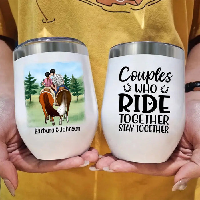 Personalized Wine Tumbler, Horseback Riding Couple Holding Hand, Gift For Horse Lovers