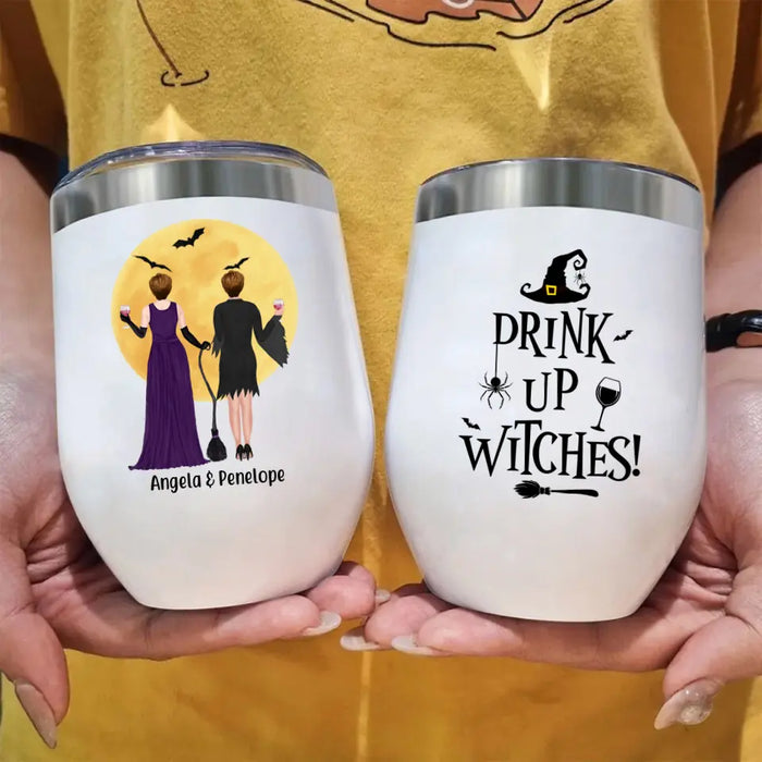 Personalized Wine Tumbler, Drink Up Witches, Gifts For Halloween Sisters