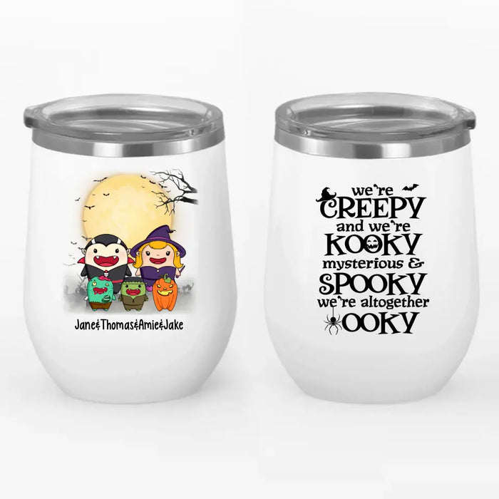 Personalized Wine Tumbler, Spooky Family, Cute Halloween Icon, Gifts For Halloween Family