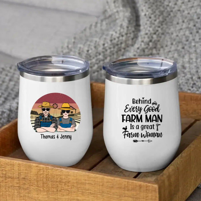 Personalized Wine Tumbler, Farming Couple, Old Farmers, Gifts For Farmers