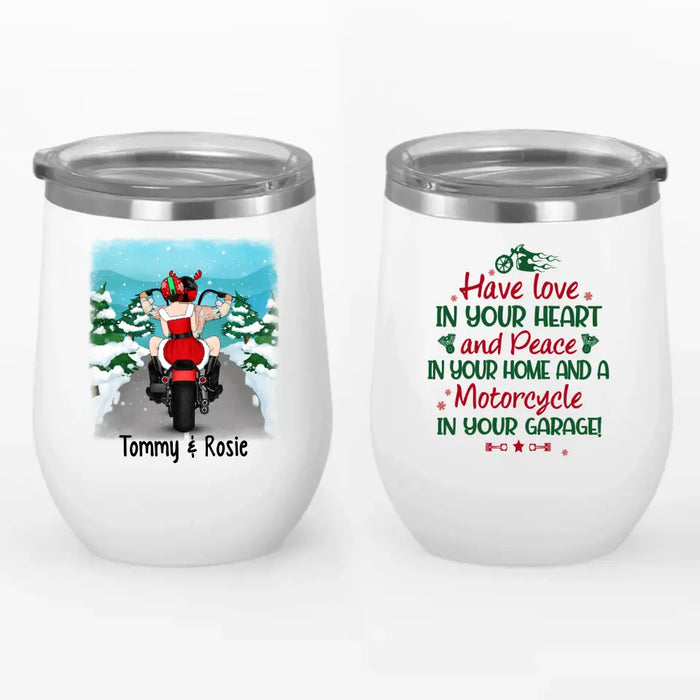 Personalized Wine Tumbler, Christmas Motorcycle Couple, Christmas Gift For Motorcycle Lovers