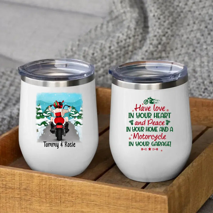 Personalized Wine Tumbler, Christmas Motorcycle Couple, Christmas Gift For Motorcycle Lovers