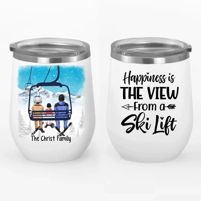 Personalized Wine Tumbler, Ski Lift Friends And Family, Gift For Winter And Ski Lift Lovers