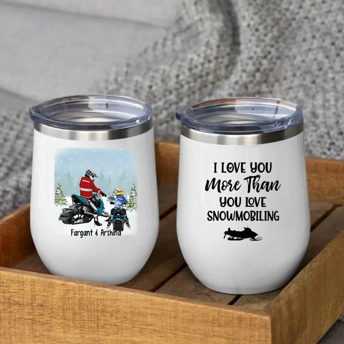 Personalized Wine Tumbler, Snowmobiling Parents and Kid, Gift for Snowmobile Lovers