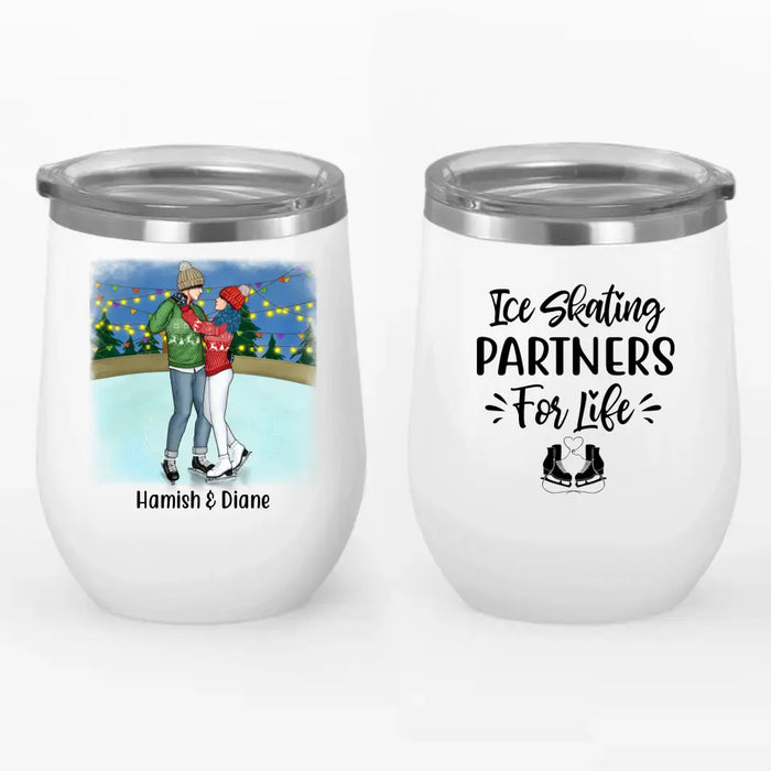 Personalized Wine Tumbler, Ice Skating Partners for Life, Gift for Ice Skating Couple