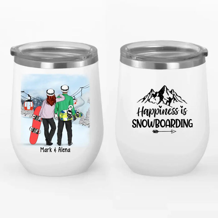 Personalized Wine Tumbler, Snowboarding Couple and Friends, Gift for Snowboarding Lovers