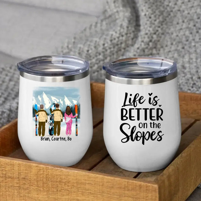 Personalized Wine Tumbler, Snowboarding and Skiing Friends, Gift For Snowboard And Ski Lovers