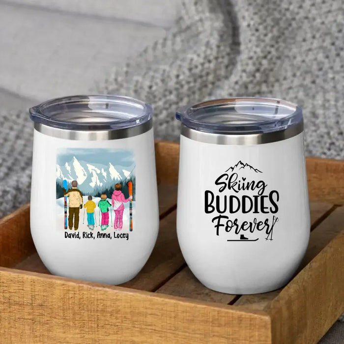 Personalized Wine Tumbler, Skiing Family - Couple And Kids, Gift for Skiing Lovers