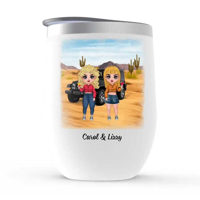 Personalized Wine Tumbler, Up To 5 Girls, Adventure Partners For Life, Chibi Sisters, Gift For Sisters, Friends, Sports Car Fans