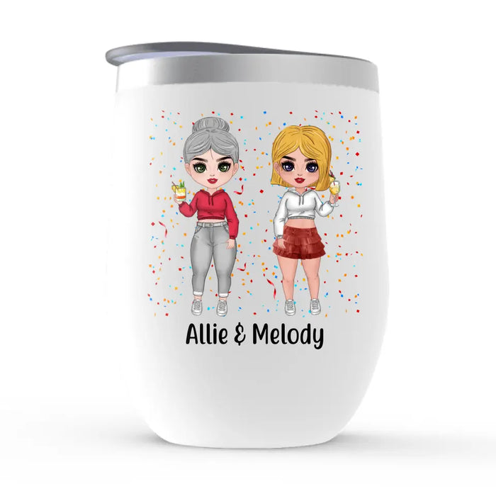 Personalized Wine Tumbler, Gift For Friends, Sisters, Drinking Sisters With Confetti, Long Distance Friendship, Distance Means So Little