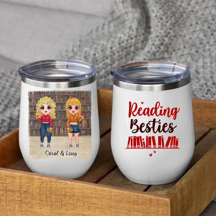 Personalized Wine Tumbler, Up To 5 Girls, Gift For Book Lovers, Sisters, Friends, Reading Besties, Girl Drinking, Reading Friends