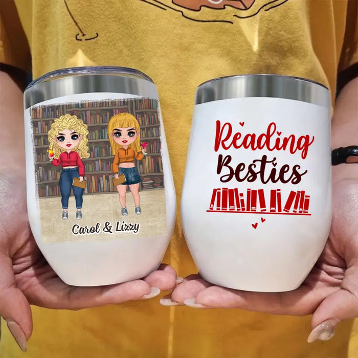 Personalized Wine Tumbler, Up To 5 Girls, Gift For Book Lovers, Sisters, Friends, Reading Besties, Girl Drinking, Reading Friends