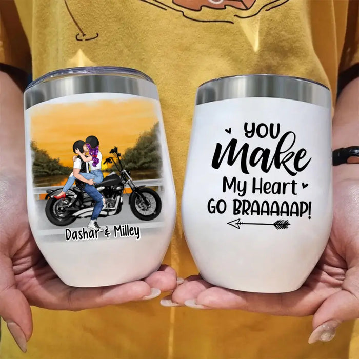 Kissing Motorcycle Couple - Personalized Wine Tumbler For Him, For Her, Motorcycle Lovers