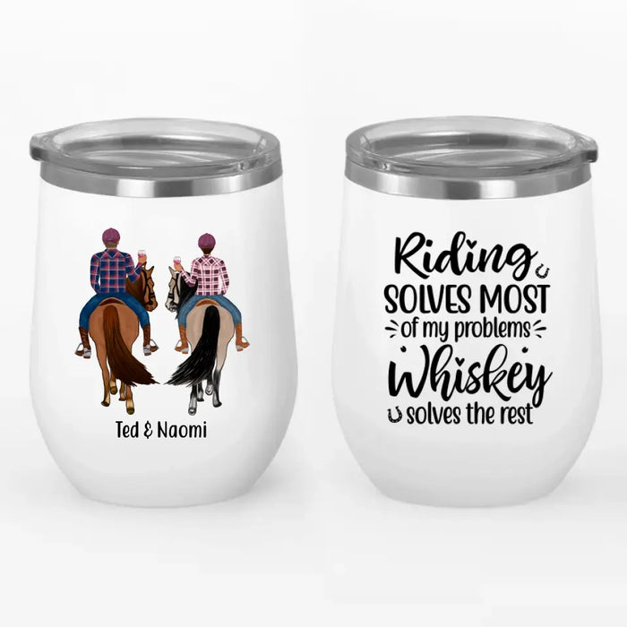 Couple Riding Horse Together - Personalized Wine Tumbler For Her, For Him, Horse Lovers, Valentine's Day