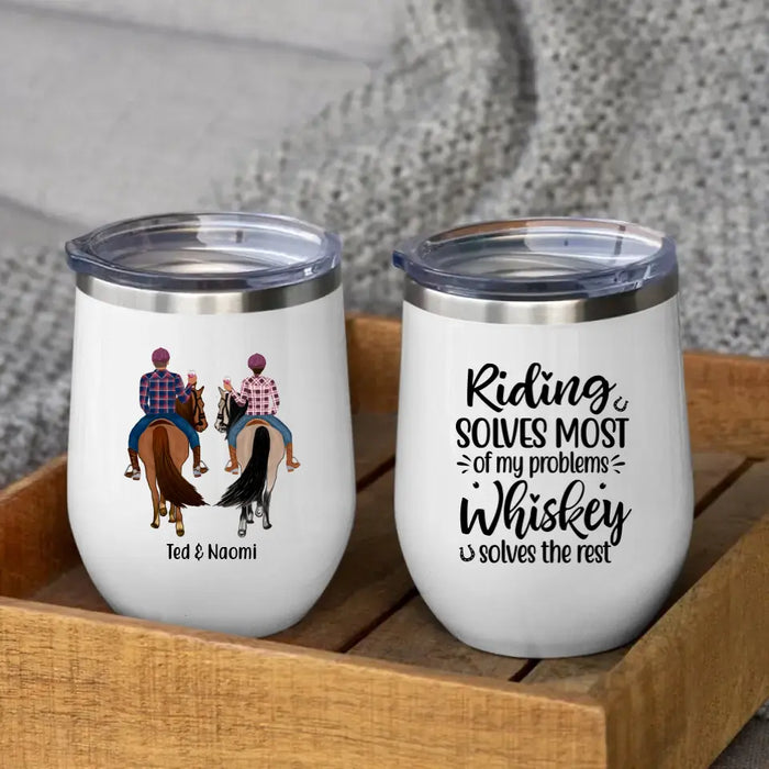 Couple Riding Horse Together - Personalized Wine Tumbler For Her, For Him, Horse Lovers, Valentine's Day