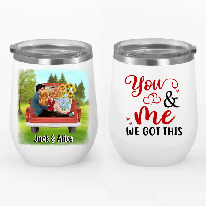 Couple Sitting On Car - Personalized Wine Tumbler For Couples, For Her, For Him, Valentine's Day