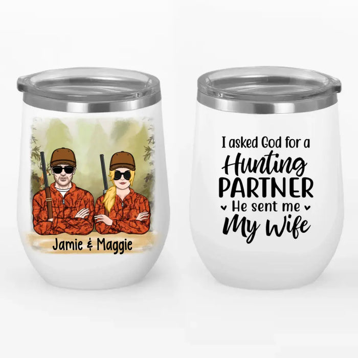 Hunting Couple - Personalized Wine Tumbler For Couples, For Him, For Her, Hunting