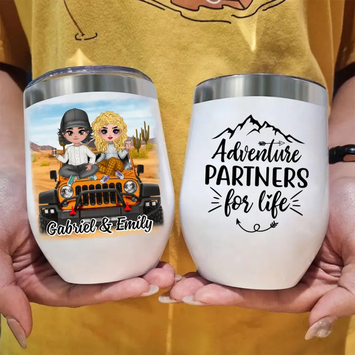 Adventure Partners For Life - Personalized Wine Tumbler For Couples, Off-Road Lovers, Valentine's Day