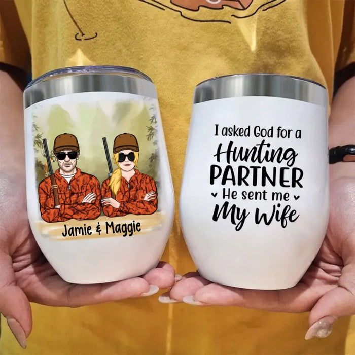 Hunting Couple - Personalized Wine Tumbler For Couples, For Him, For Her, Hunting