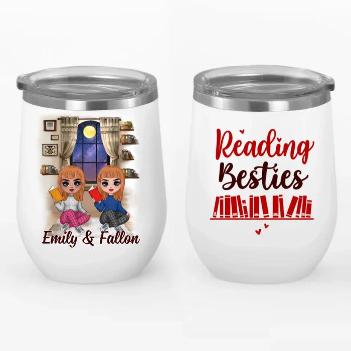 Up To 4 Chibi Reading Besties - Personalized Wine Tumbler For Her, For Friends, Book