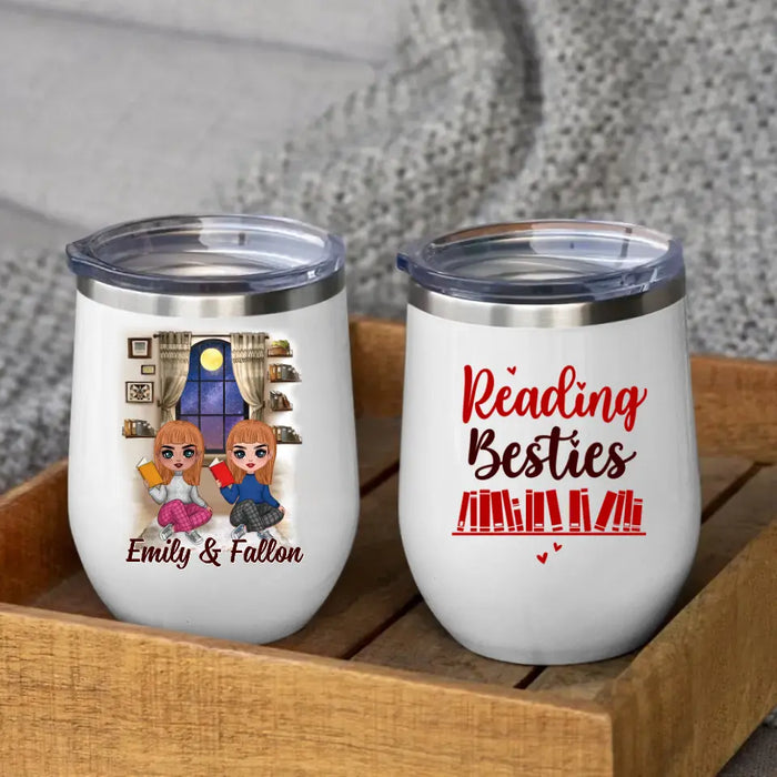 Up To 4 Chibi Reading Besties - Personalized Wine Tumbler For Her, For Friends, Book