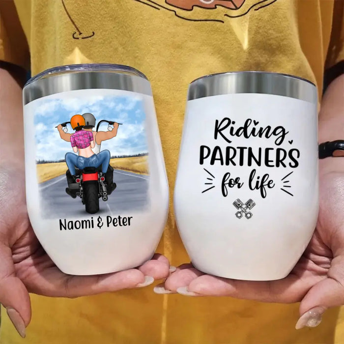 Riding Partners In Heart - Personalized Wine Tumbler For Couples, Him, Her, Motorcycle Lovers