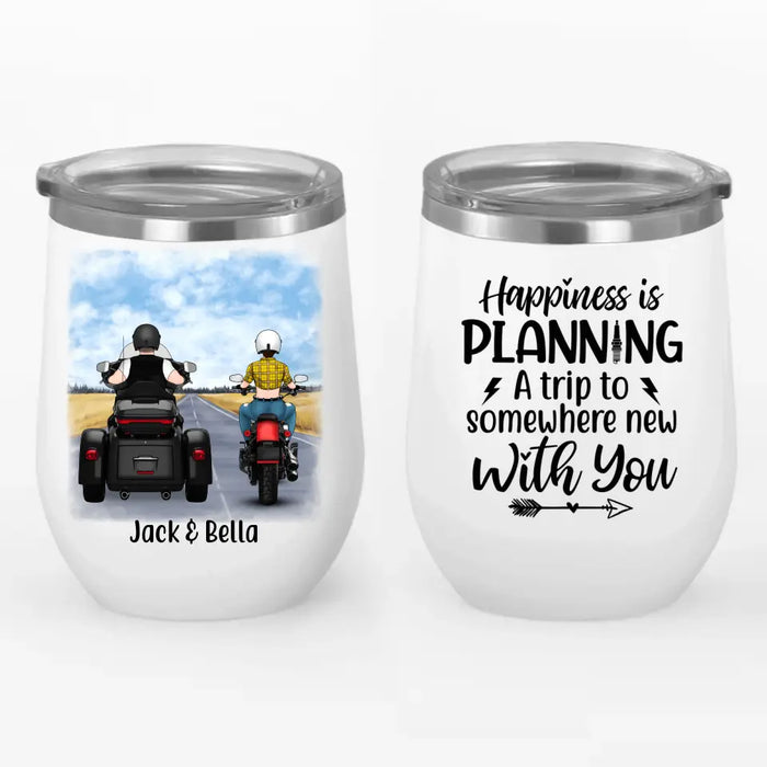 Couple Motorcycle Riding Partners - Personalized Wine Tumbler For Him, For Her, Motorcycle Lovers