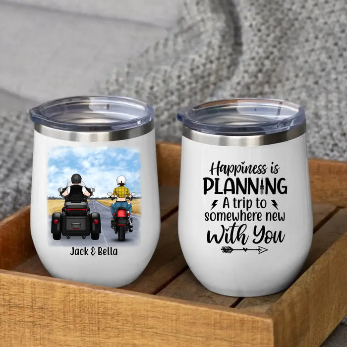 Couple Motorcycle Riding Partners - Personalized Wine Tumbler For Him, For Her, Motorcycle Lovers