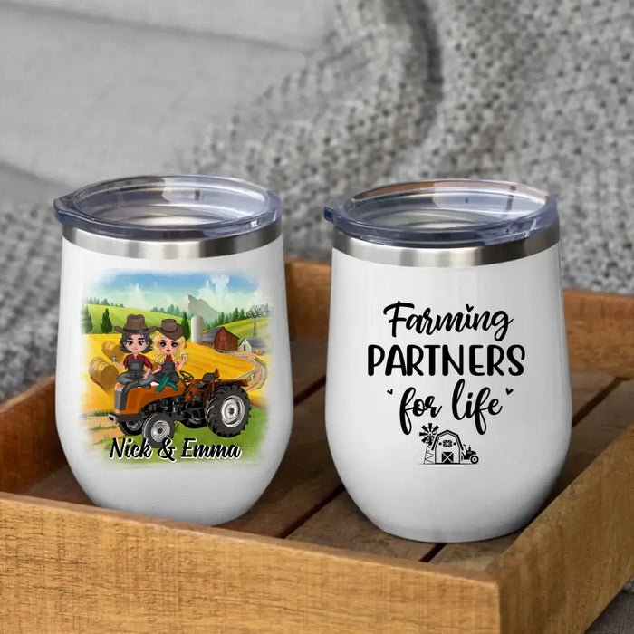 Farming Partners For Life - Personalized Wine Tumbler For Couples, Him, Her, Farmer