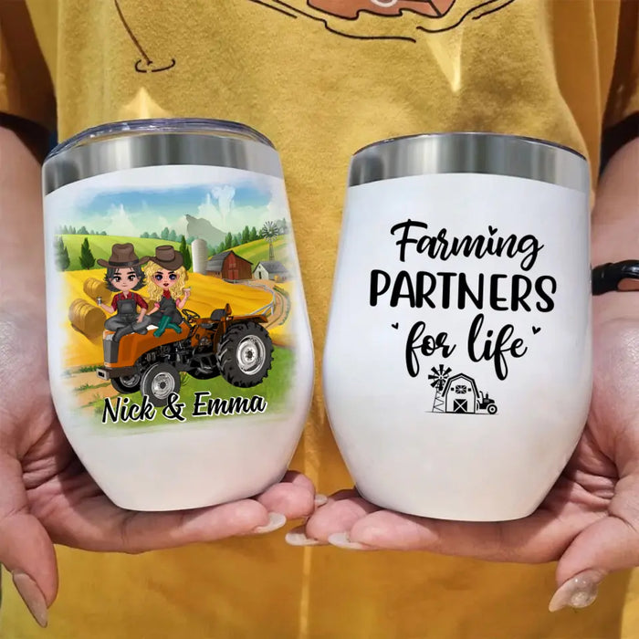 Farming Partners For Life - Personalized Wine Tumbler For Couples, Him, Her, Farmer