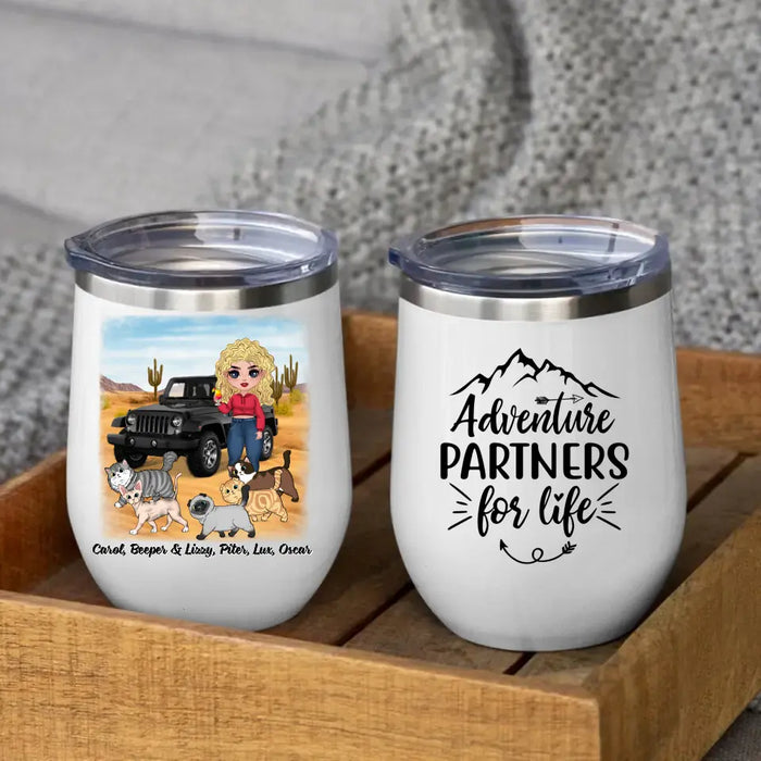 Adventure Partners For Life - Personalized Wine Tumbler For Her, Cat Lovers, Chibi