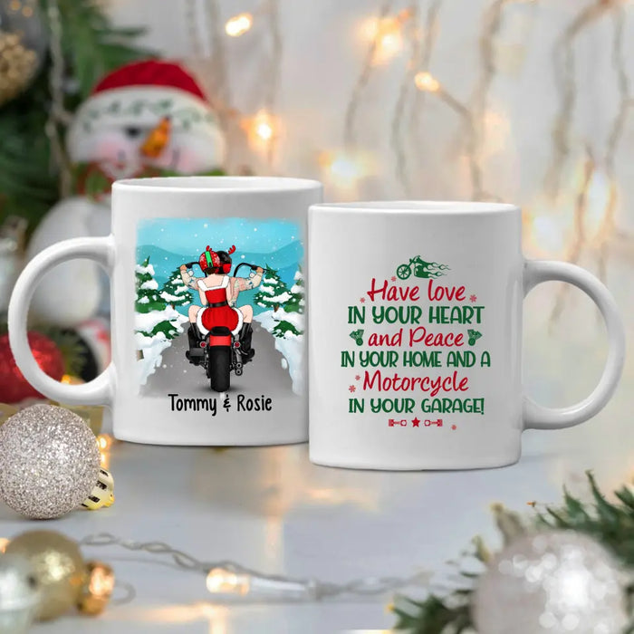 Personalized Mug, Christmas Motorcycle Couple, Christmas Gift For Motorcycle Lovers