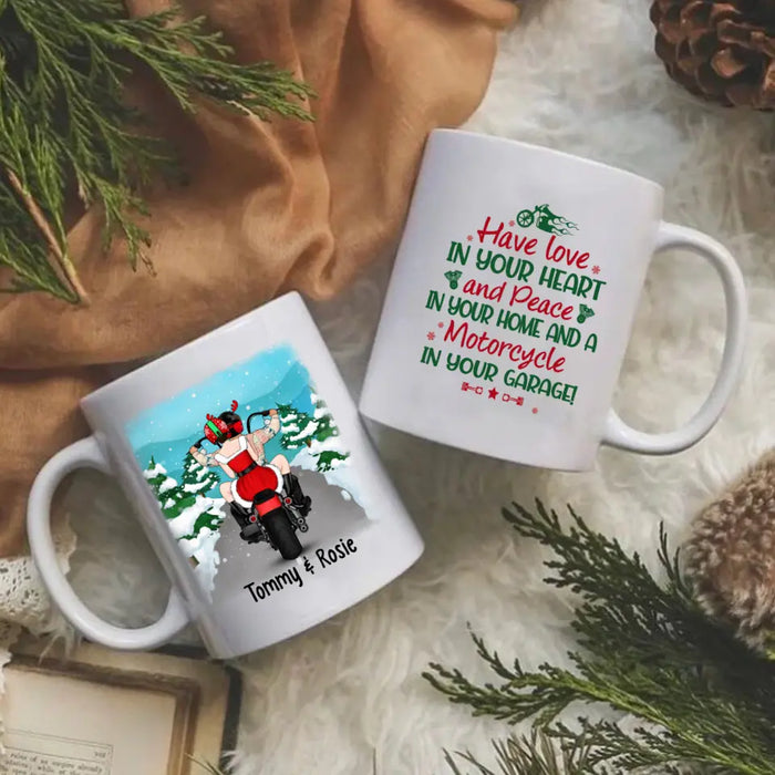 Personalized Mug, Christmas Motorcycle Couple, Christmas Gift For Motorcycle Lovers