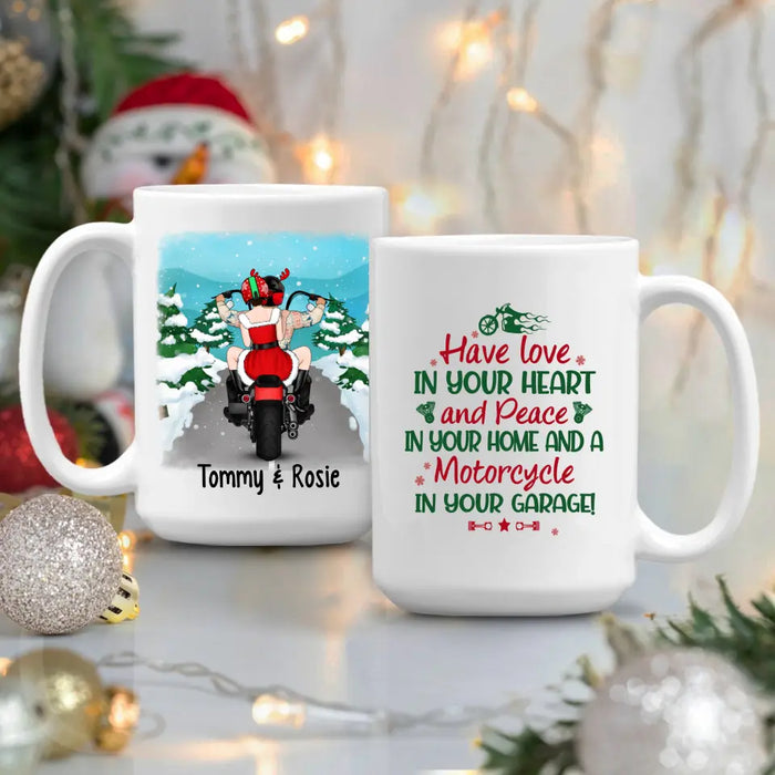 Personalized Mug, Christmas Motorcycle Couple, Christmas Gift For Motorcycle Lovers