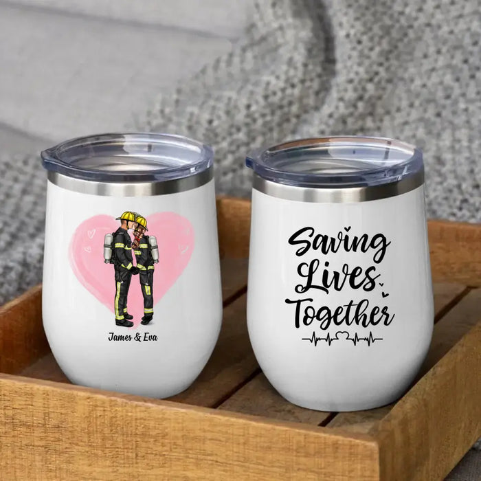 Personalized Wine Tumbler Emergency Couple, Nurse and firefighter, Nurse and Cop, Army Wife, Police Couple, First responder Couple, Fireman and nurse