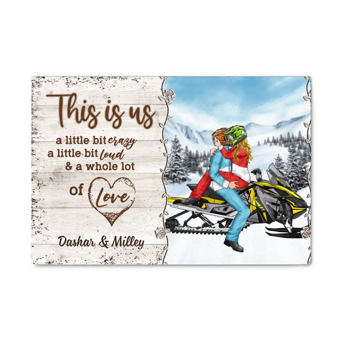 Kissing Snowmobiling Couple - Personalized Canvas For Him, For Her