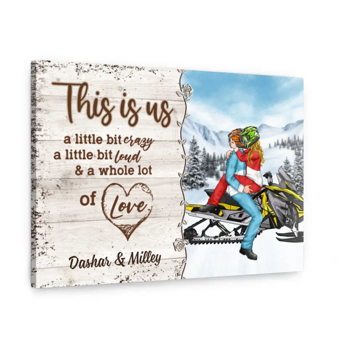 Kissing Snowmobiling Couple - Personalized Canvas For Him, For Her