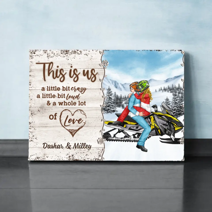 Kissing Snowmobiling Couple - Personalized Canvas For Him, For Her