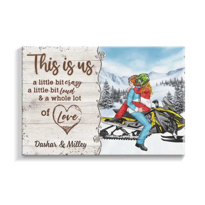 Kissing Snowmobiling Couple - Personalized Canvas For Him, For Her