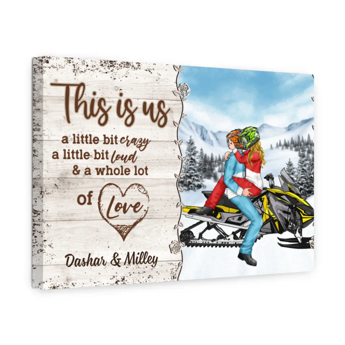 Kissing Snowmobiling Couple - Personalized Canvas For Him, For Her