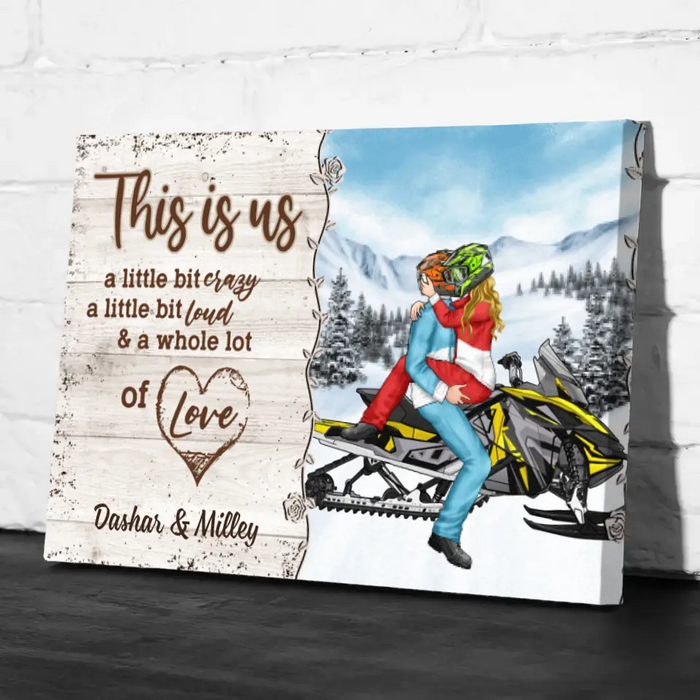 Kissing Snowmobiling Couple - Personalized Canvas For Him, For Her