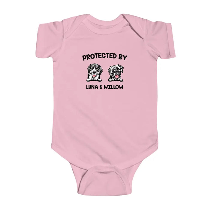 Protected By My Dog Onesie, Custom Dog Baby Onesie, Baby Shower Gift, Dog Name Onesie, Personalized Baby Onesie