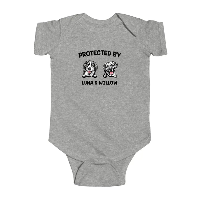 Protected By My Dog Onesie, Custom Dog Baby Onesie, Baby Shower Gift, Dog Name Onesie, Personalized Baby Onesie