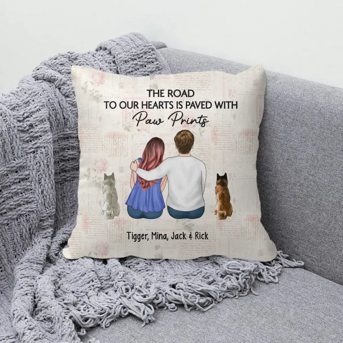 The Road To Our Hearts Is Paved With Paw Prints
 - Personalized Custom Gift Pillow For Couples, Dog Lovers