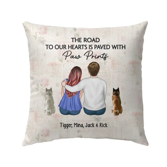 The Road To Our Hearts Is Paved With Paw Prints
 - Personalized Custom Gift Pillow For Couples, Dog Lovers