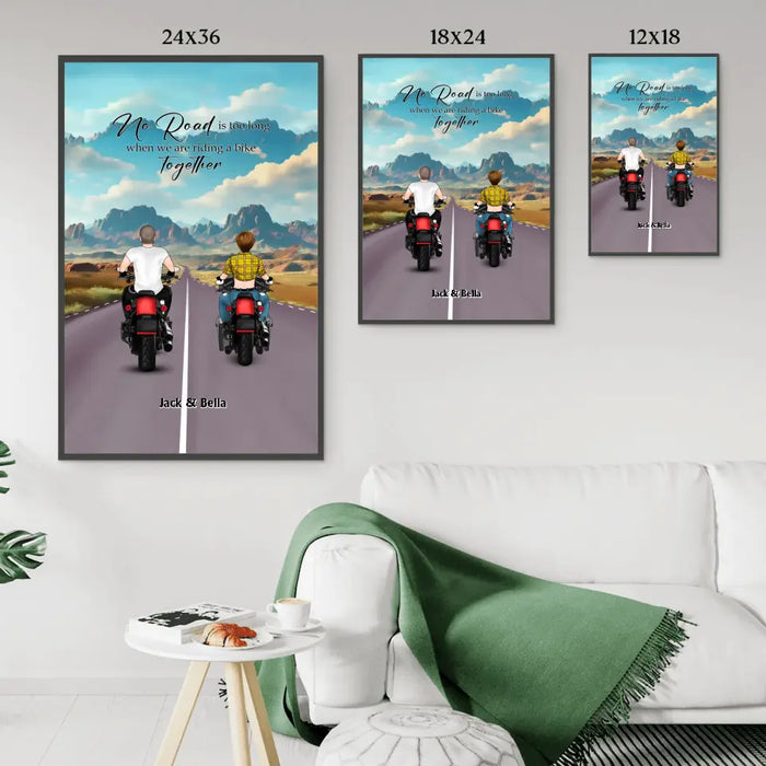 No Road Is Too Long When We Are Riding Bike Together - Personalized Gifts Custom Poster For Couples, Motorcycle Lovers