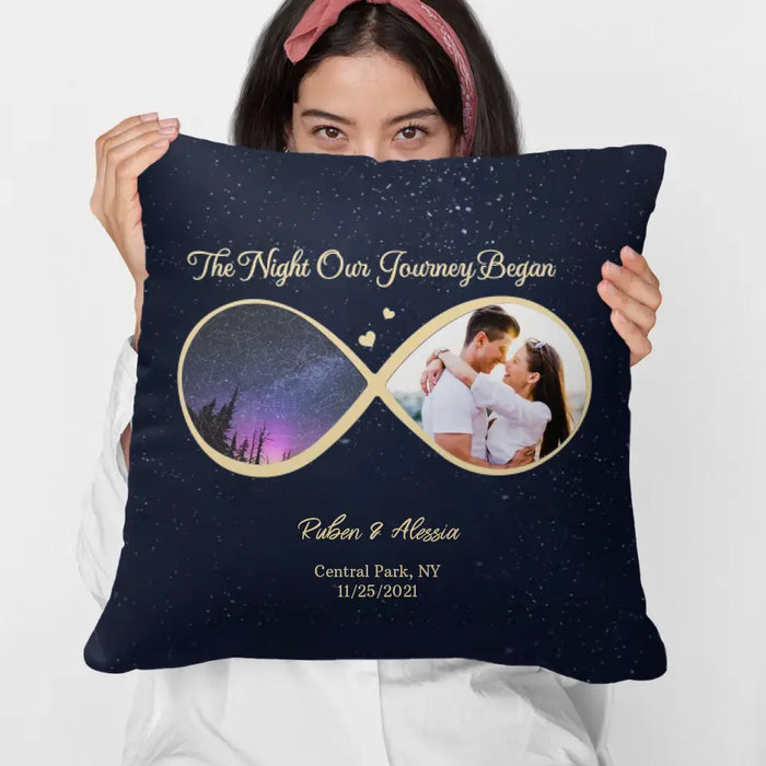 The Night Our Journey Began - Personalized Photo Upload Gift Custom Pillow, Map Location, Gifts For Couples