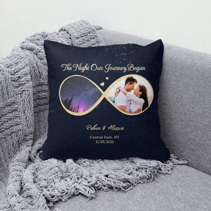 The Night Our Journey Began - Personalized Photo Upload Gift Custom Pillow, Map Location, Gifts For Couples