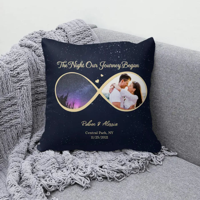 The Night Our Journey Began - Personalized Photo Upload Gift Custom Pillow, Map Location, Gifts For Couples